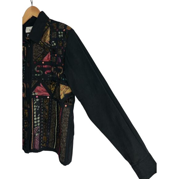 Yak Magik Medium‎ Cotton Blend Boho Beaded Sequined Embroidered Mix Media Jacket - Picture 5 of 7